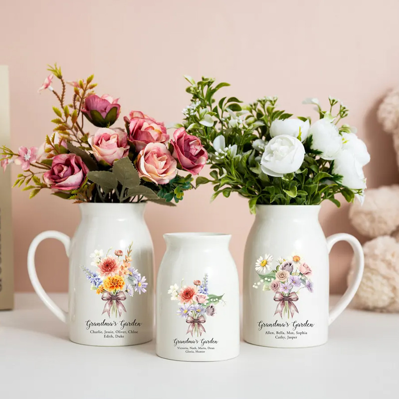 Personalized Grandma's Garden Vase Family Birth Flower Vase for Nanny Grandma Mom Mother's Day Gift from Grandkids