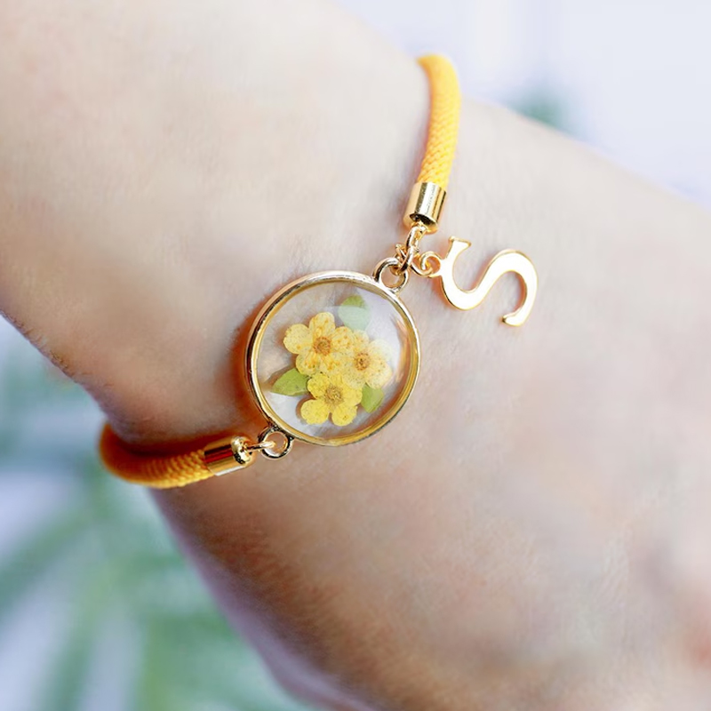 Personalised Birth Month Flower Bracelet Birthday Gift Pressed Flower Adjustable Bracelet Forgetme Bracelet