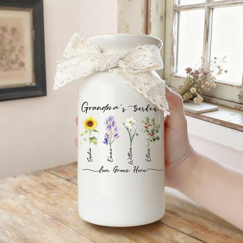 Personalized Grandma's Garden Vase Family Birth Flower Vase for Nanny Grandma Mom Mother's Day Gift from Grandkids