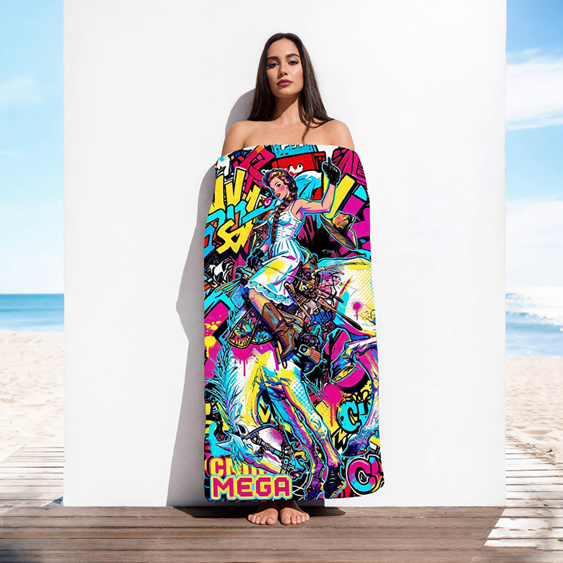 Personalized Colorful Graffiti Pop Art Beach Towel Custom Name Street Art Towel Bold Bath & Pool Towel