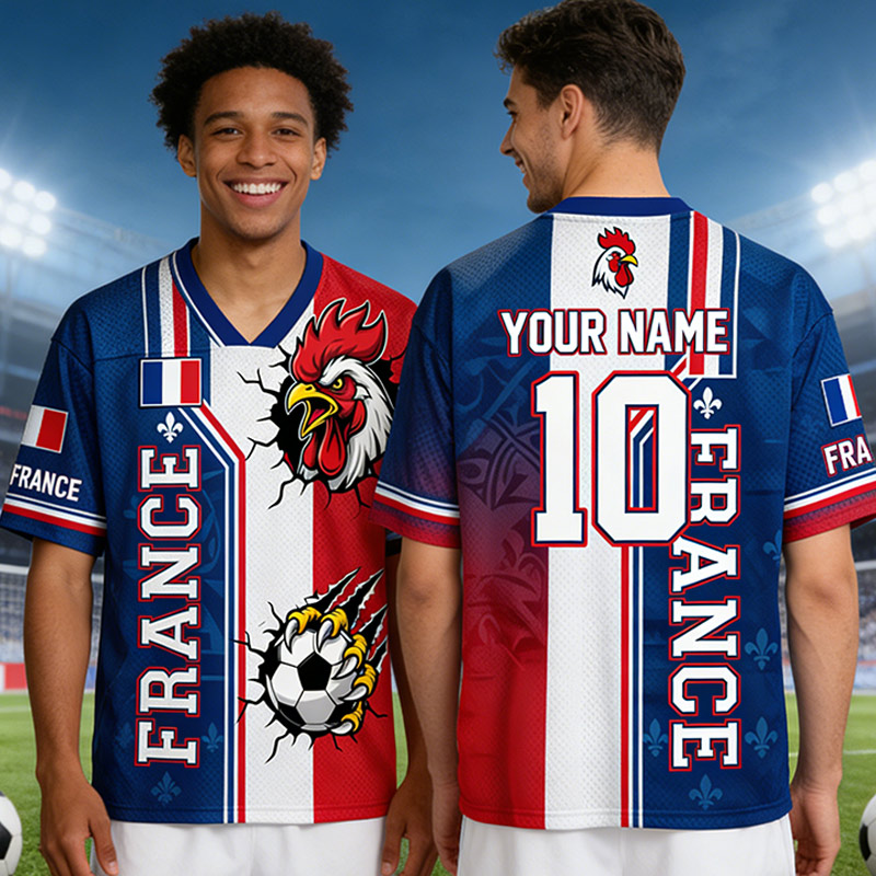 Personalized France Fan Mesh Jersey Custom Name Number Soccer T Shirt Rooster Supporter Gift for Soccer Fans