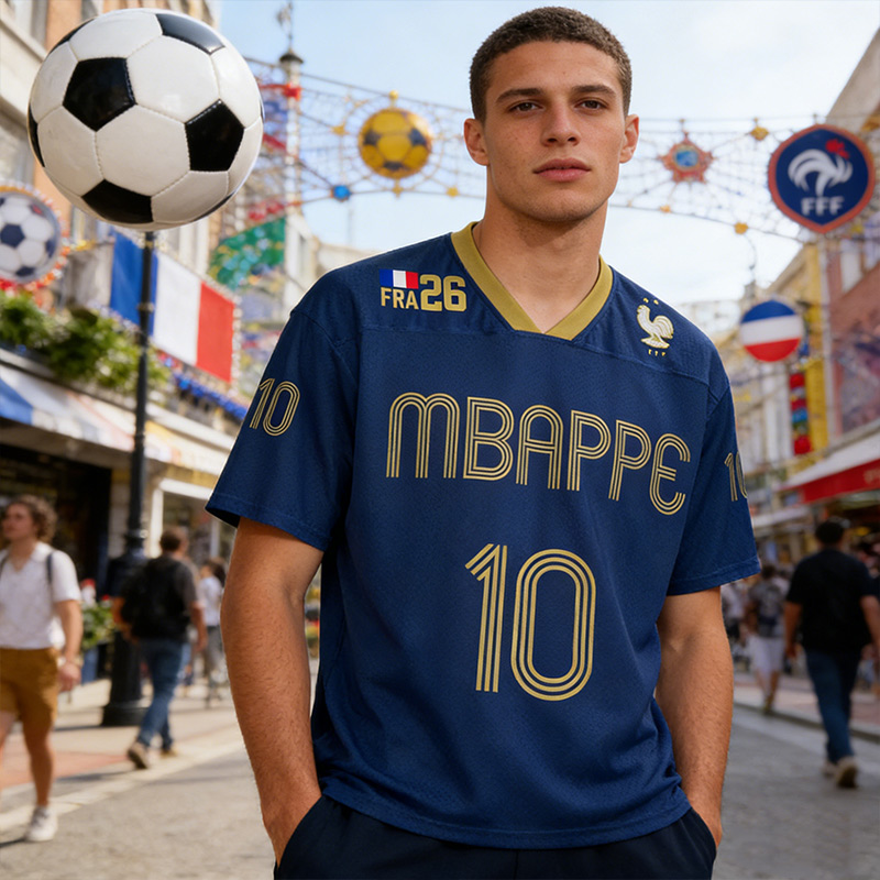 France Style 10 Inspired Football Mesh Jersey Retro Gold Blue Breathable Mesh Soccer Shirt for Fans