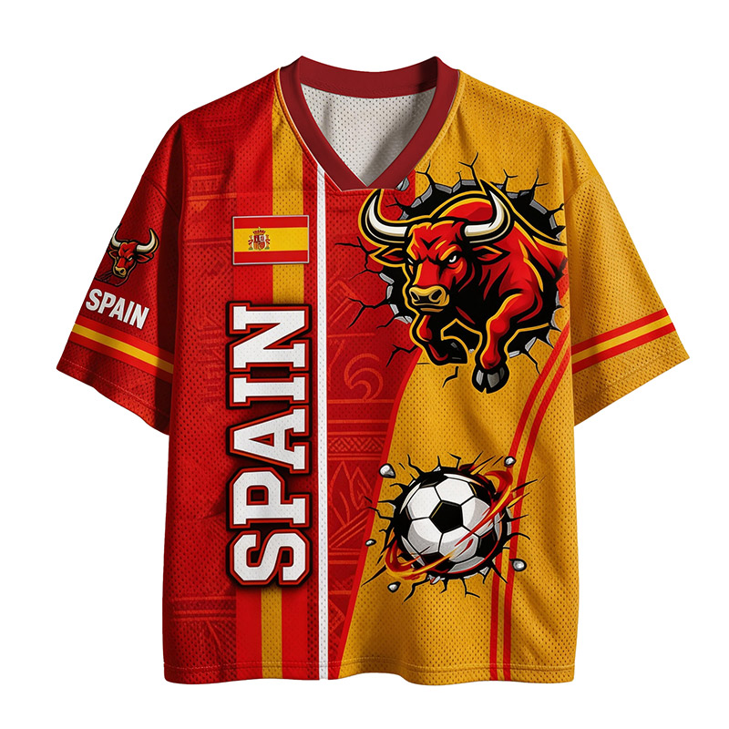 Personalized Spain Fan Mesh Jeresy Shirt Custom Name Number Soccer T Shirt Bull Supporter Gift
