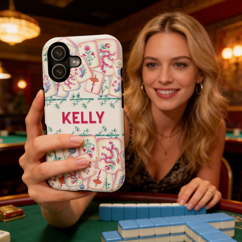 Personalized Mahjong Iphone Cases Custom Name Dragon Bamboo Design Shockproof Cover Mahjong Lover