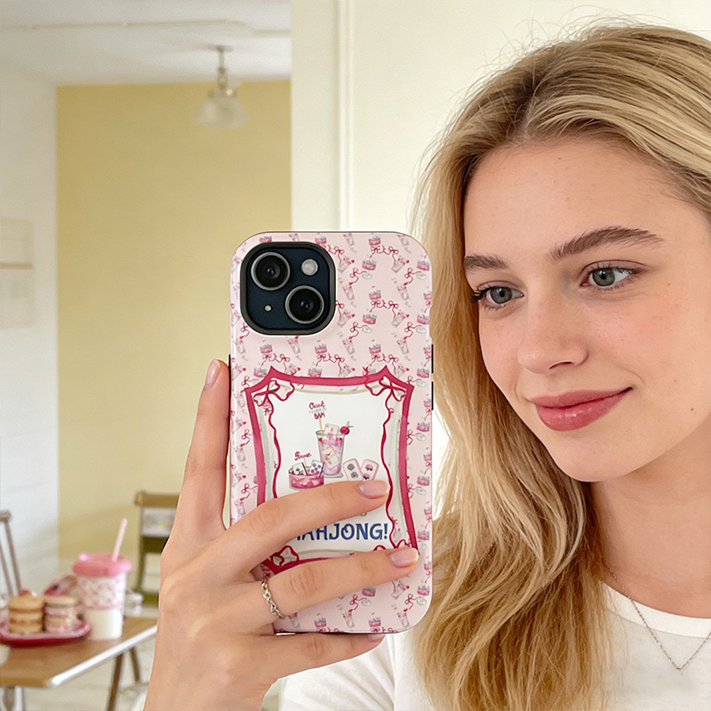 Mahjong Iphone Case Let's Mahjong Cocktail Phone Case Pink Retro Mahjong Tile Design for Mahjong Lovers