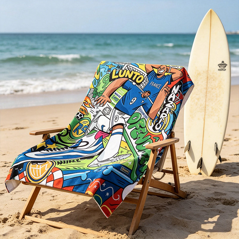 Personalized Football Graffiti Pop Art Style Beach Towel Custom Country Name Number for Soccer Fans