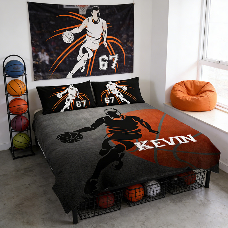 Personalized Basketball Bedding Set with Custom Name and Number Basketball Lovers Gift for Him