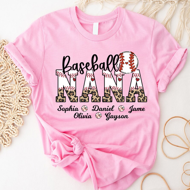 Personalized Leopard Baseball Softball Nana Custom Grandma And Grandkids T-shirt Gift for Mom