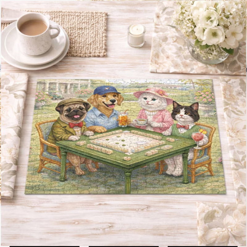 Mahjong Puzzle Cute Animals Country Club Garden Jigsaw Puzzle Pet Mahjong Gift Dog Cat Puzzle Gift
