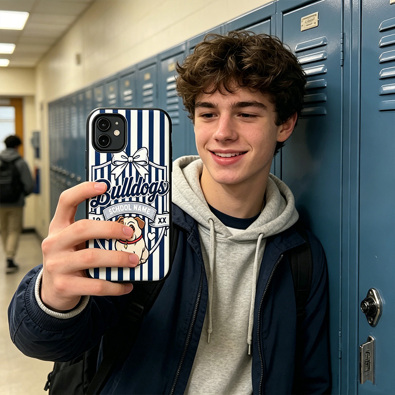 Personalized Mascot Phone Cases for School with Stripe Colors Custom School’s Name and Year