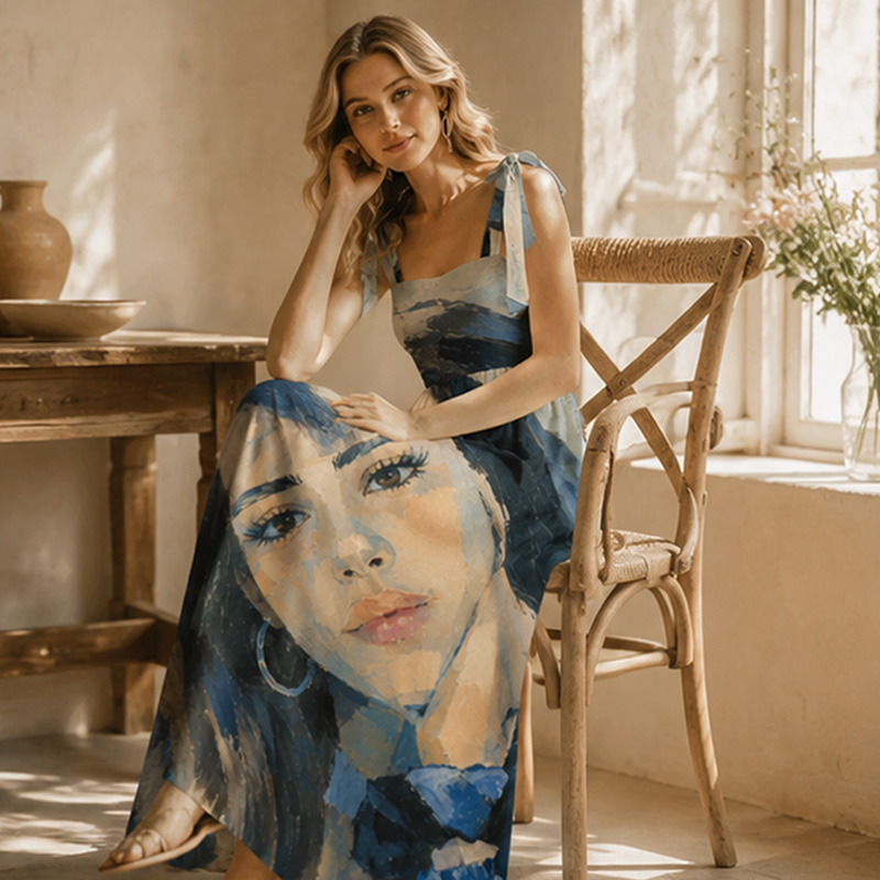 Personalized Oil Painting Photo Maxi Dress Custom Image Gift for Summer