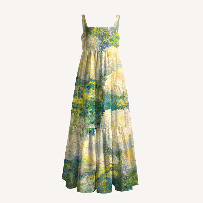 Oil Painting Impressionist Meadow Brushstroke Maxi Dress