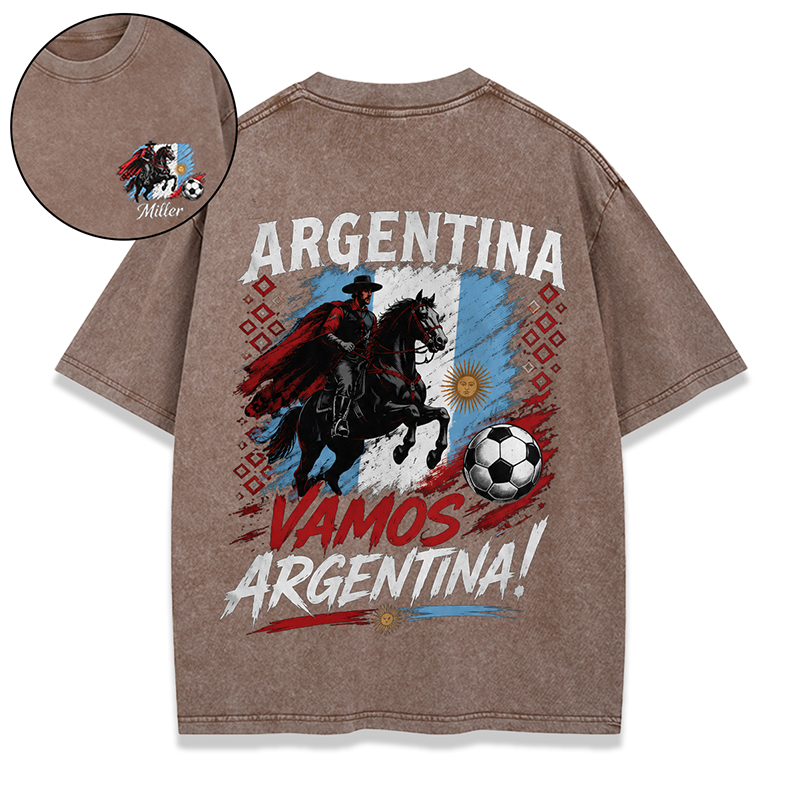 Personalized Football Washed T-shirt Vamos Argentina Gaucho Custom Name Gift for Argentina Football Fans