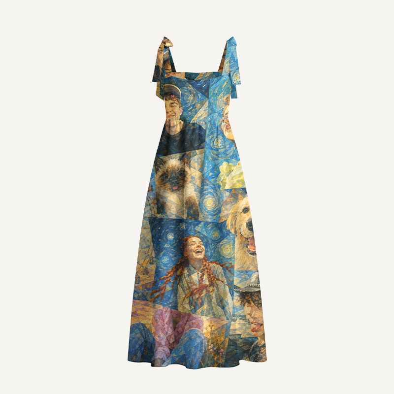 Personalized Oil Painting Maxi Dress Post-Impressionism Custom Photos Gift for Her