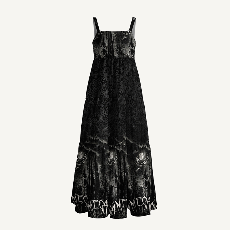 Personalized Gothic Maxi Dress Dark Castle Moon with Custom Name for Her