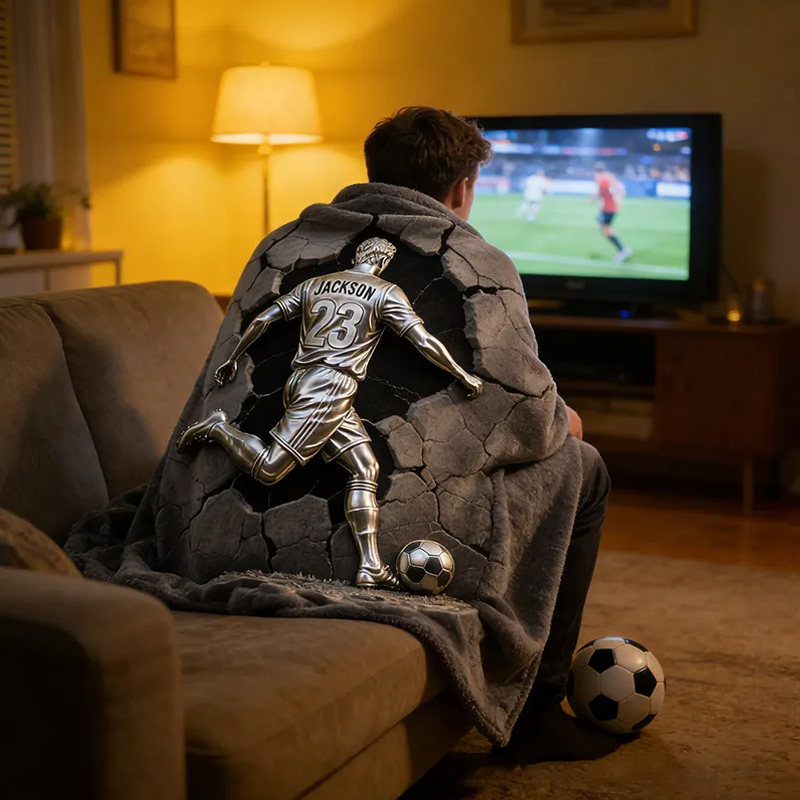 Personalized Soccer Blanket 2D Metallic-Style Soccer Print with Soccer Player Name and Number 