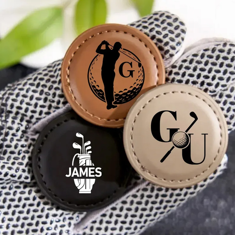 Personalized Golf Silhouette Monogram PU Leather Magnetic Golf Ball Marker with Initial and Name Birthday Father's Day Gift for Golf Lovers