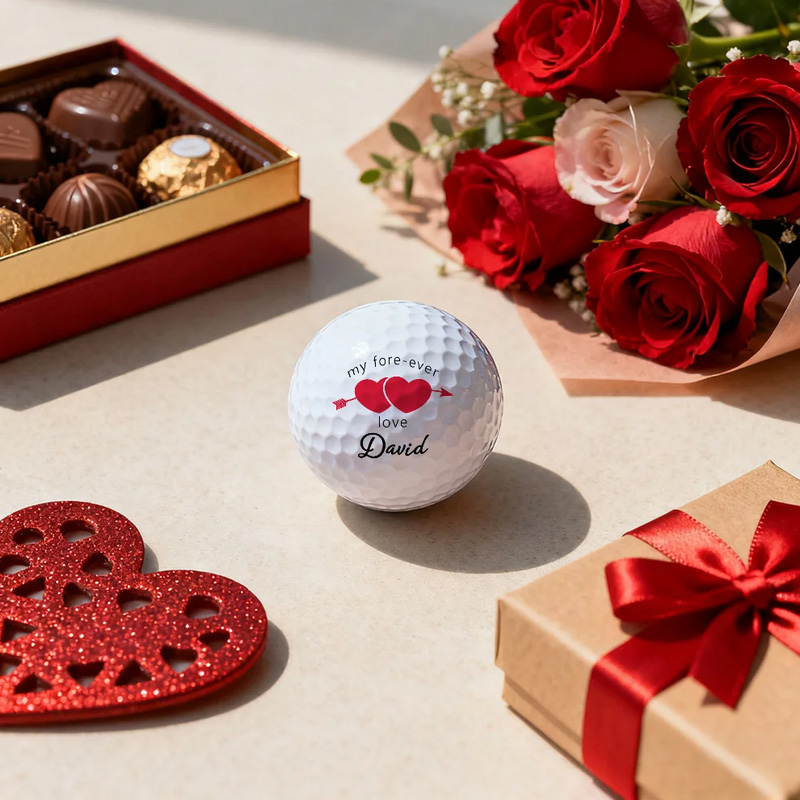 Personalized Fun Red Kiss Lip Shaped Heart Set of 3 Golf Balls Valentine's Day Anniversary Gift for Golf Loving Couples