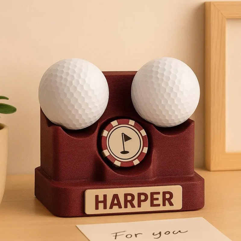 Personalized Golf Ball Poker Chip Display 3D Printed Name Desk Holder Gift for Golf Lovers