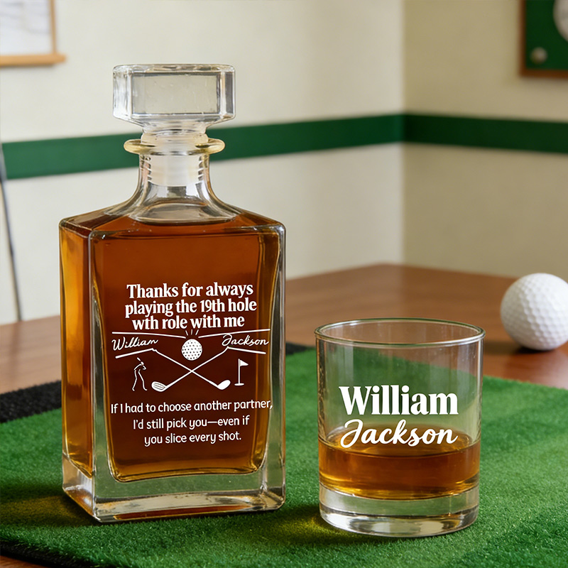 Personalized Golf Whiskey and Glass Set Thanks for Always Playing the 19th Hole with Role with Me Gift for Golf Lovers