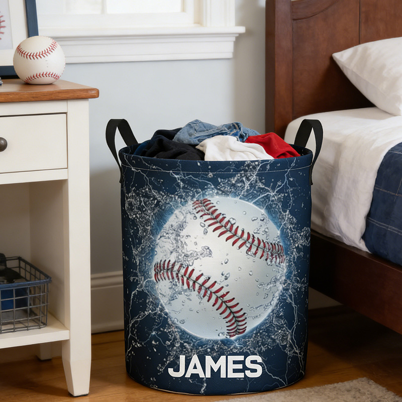 Personalized Baseball Laundry Basket Water Splash Baseball Printed with Custom Name