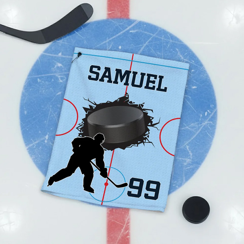 Personalized Character Silhouette Sports Towel with Name Number and Hanging Clip Game Day Gift for Sports Lovers