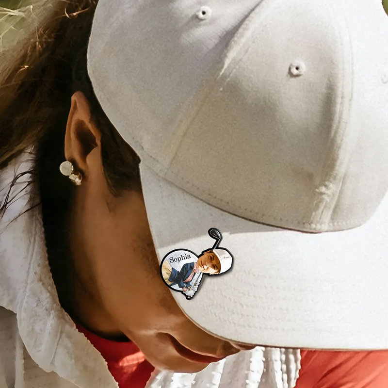 Personalized Face Photo Golf Character Golf Ball Marker Magnetic Hat Clip with Name Gift for Golf Players Lovers