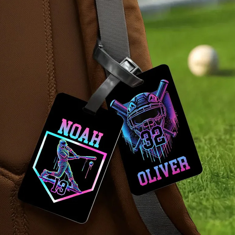 Personalized Ice Cream Dripping Baseball Luggage Tag with Name and Number Travel Accessories Team Gift for Baseball Players Lovers