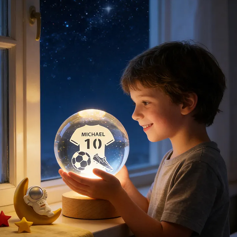 Personalized 3D Soccer Crystal Ball with Custom Name and Jersey Number for Fans and Athletes