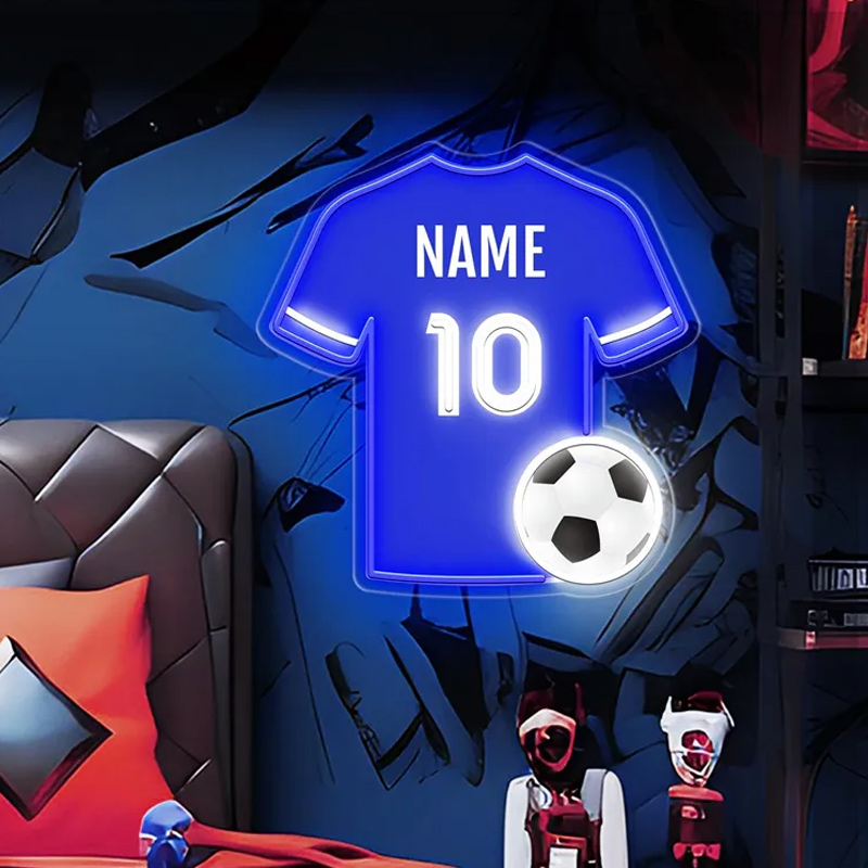 Personalized LED Soccer Jersey Neon Sign with Custom Name and Number for Soccer Enthusiast