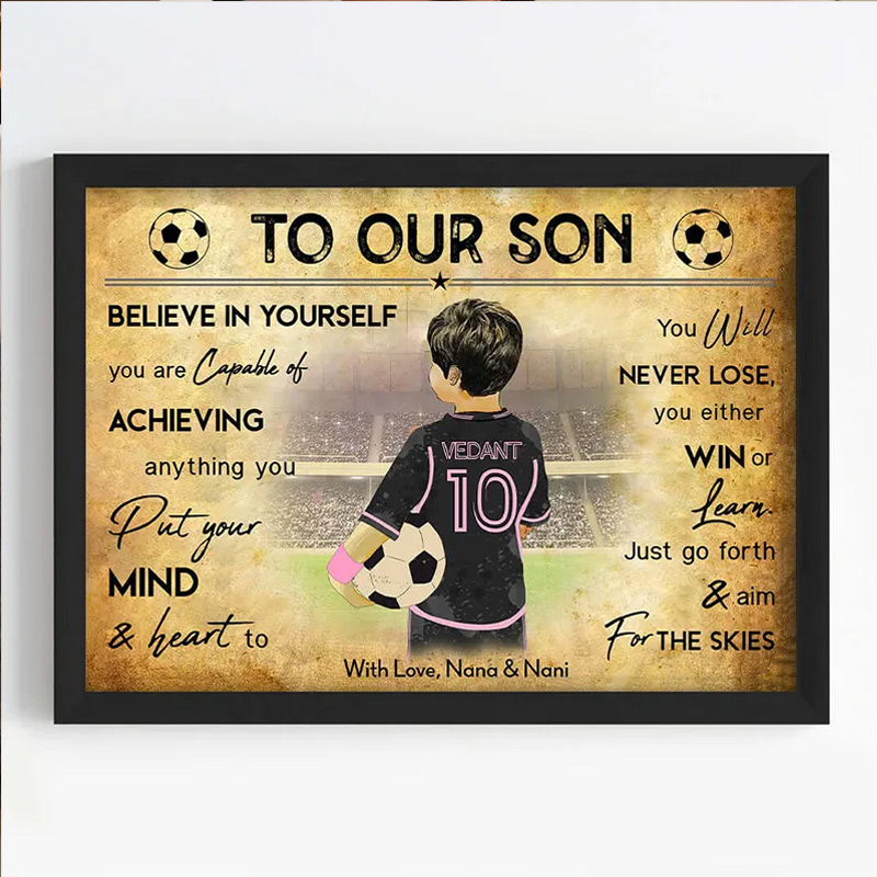 Personalized Soccer Player Boy Motivational Wall Artwith Custom Name and Quote  