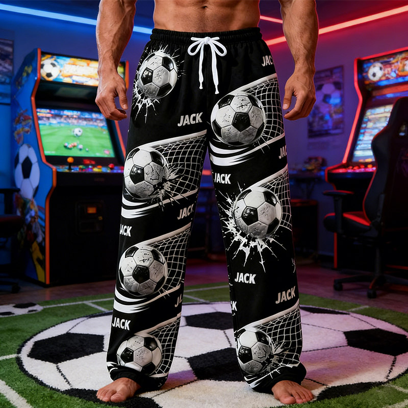 Personalized Soccer Pajama Pants with Custom Name and Dynamic Design