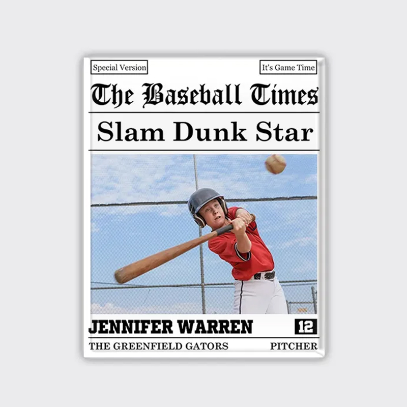 Personalized The Sports Times Baseball Newspaper Refrigerator Magnet with Custom Photo and Text  