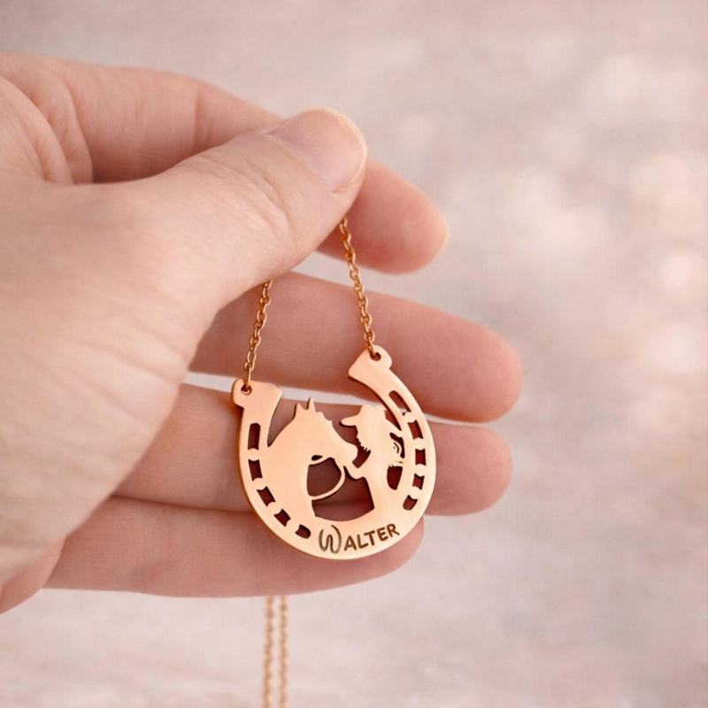 Personalized Horse Girl Necklace Mom Horse Gift Horseshoe Necklace Lucky Jewelry Horse Mother Gift Custom Jewelry Gift
