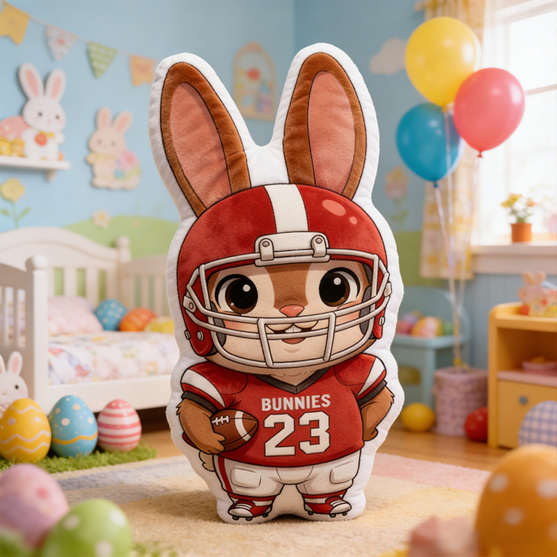 Personalized Bunny Pillow Easter Bunny Sports Bunny with Custom Name Design