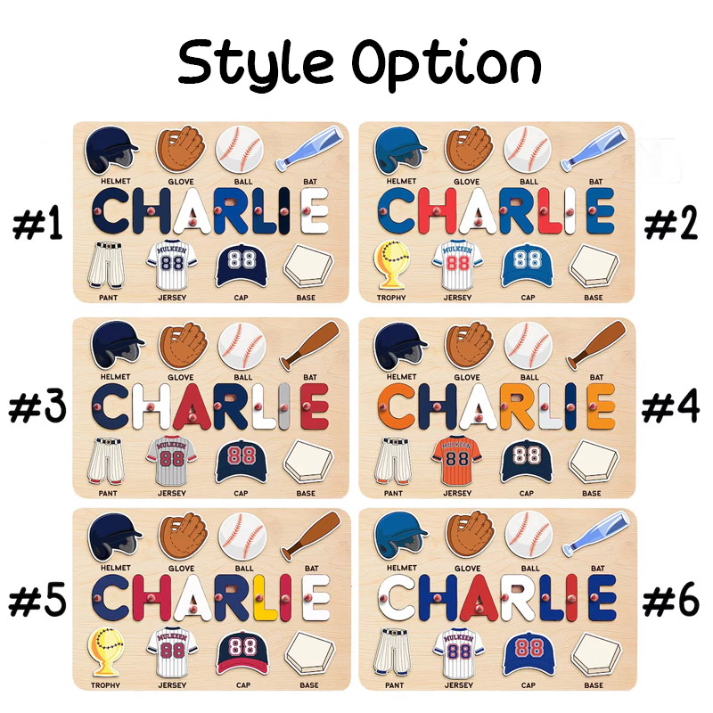 Personalized Wooden Baseball Puzzle Team Colors Inspired Montessori Name Puzzle