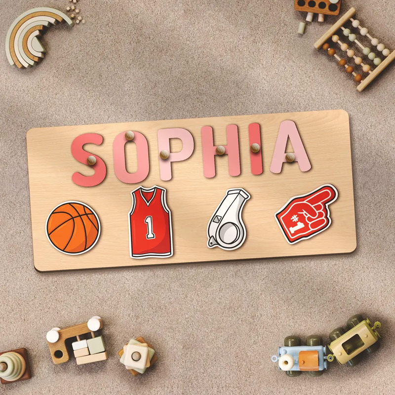 Personalized Wooden Basketball Puzzle Team Colors Inspired Montessori Name Puzzle