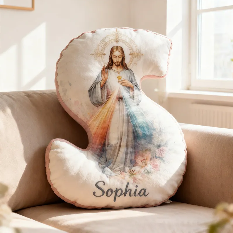 Personalized Jesus Letter Pillow with Custom Name Religious Home Decor Christian Gift Faith Prayer Gift Graphic 3D Print Pillow 