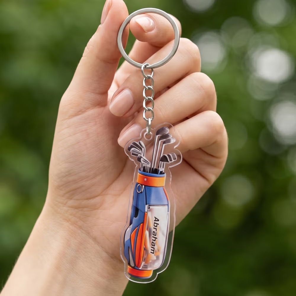 Personalized Acrylic Golf Bag Keychain & Bag Tag with Name – Custom Golf Gift for Players, Tournaments & Birthdays