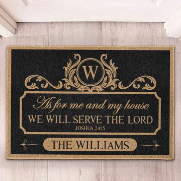 Personalized We'll Serve the Lord Doormat with Custom Initial and Family Name Non-Slip Durable Front Door Decor Religious Gift for Faithful Family
