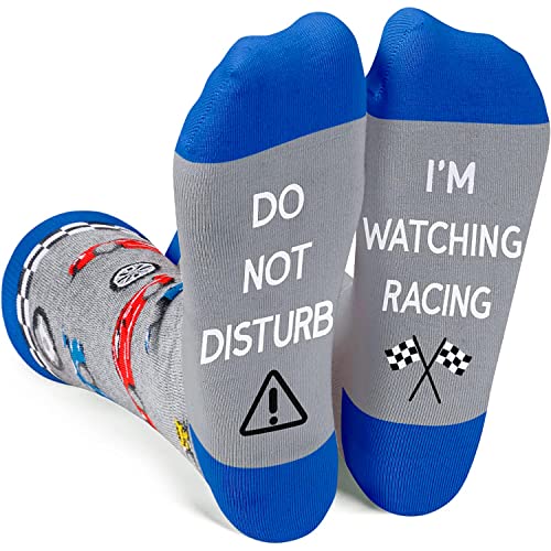 Do Not Disturb I'm Watching Racing Funny Race Car Novelty Crew Socks Checkered Flag Socks Gift For Motorsport Racing Enthusiasts