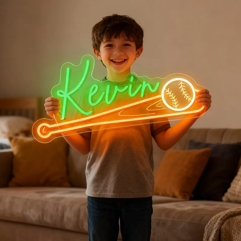 Personalized Baseball Neon Sign with Custom Name and Bat Design for Baseball Enthusiasts and Game Rooms