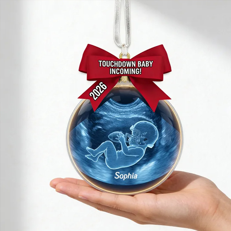 Personalized Baby Football Ultrasound Acrylic Car Ornament with Custom Name and Year for New Parents