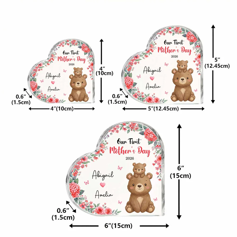 Personalized 1st Mother's Day Cute Parent-Child Animal Heart Acrylic Plaque with Name Home Decor Mother's Day Birthday Gift for New Mom