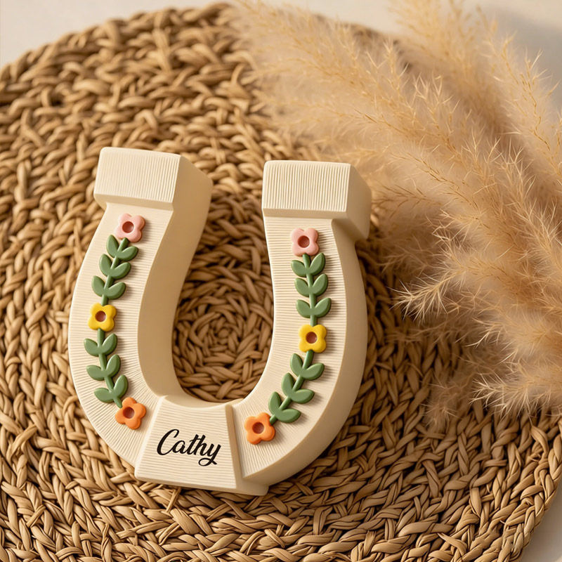Personalized Horseshoe Vase 3D Printed Western Cowgirl Desk Planter Custom Name Gift for Equestrian Enthusiasts