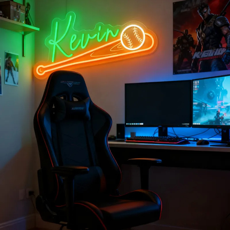 Personalized Baseball Neon Sign with Custom Name and Bat Design for Baseball Enthusiasts and Game Rooms