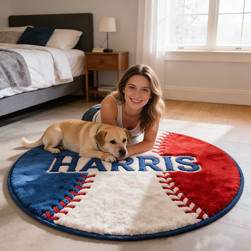 Personalized Baseball Rug with Custom Name and Bold Stitch Design for Baseball Enthusiasts 