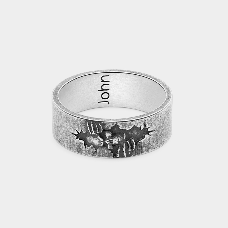 Personalized Skull Ring Dark Punk Vintage Distressed Silver Engravable Name for Punk Enthusiasts and Gothic Style Lovers