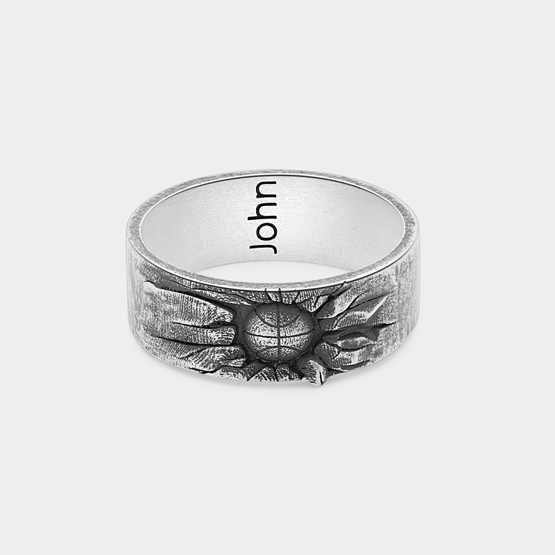 Personalized Basketball Ring Vintage Distressed Silver Engravable Name for Basketball Enthusiasts and Sports Fans