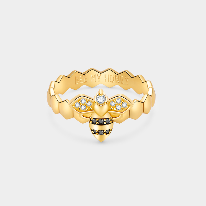Personalized Bee Ring Cute My Honey Engravable Name for Sweet Couples and Cute Style Admirers
